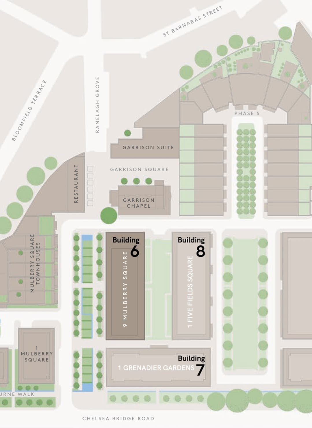 Chelsea Barracks London - 9 Mulberry Square and 1 Five Fields Square