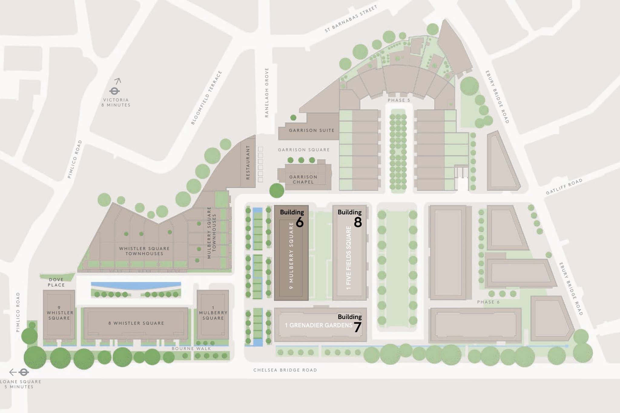 Chelsea Barracks London - 9 Mulberry Square and 1 Five Fields Square and 1 GRENADIER Gardens