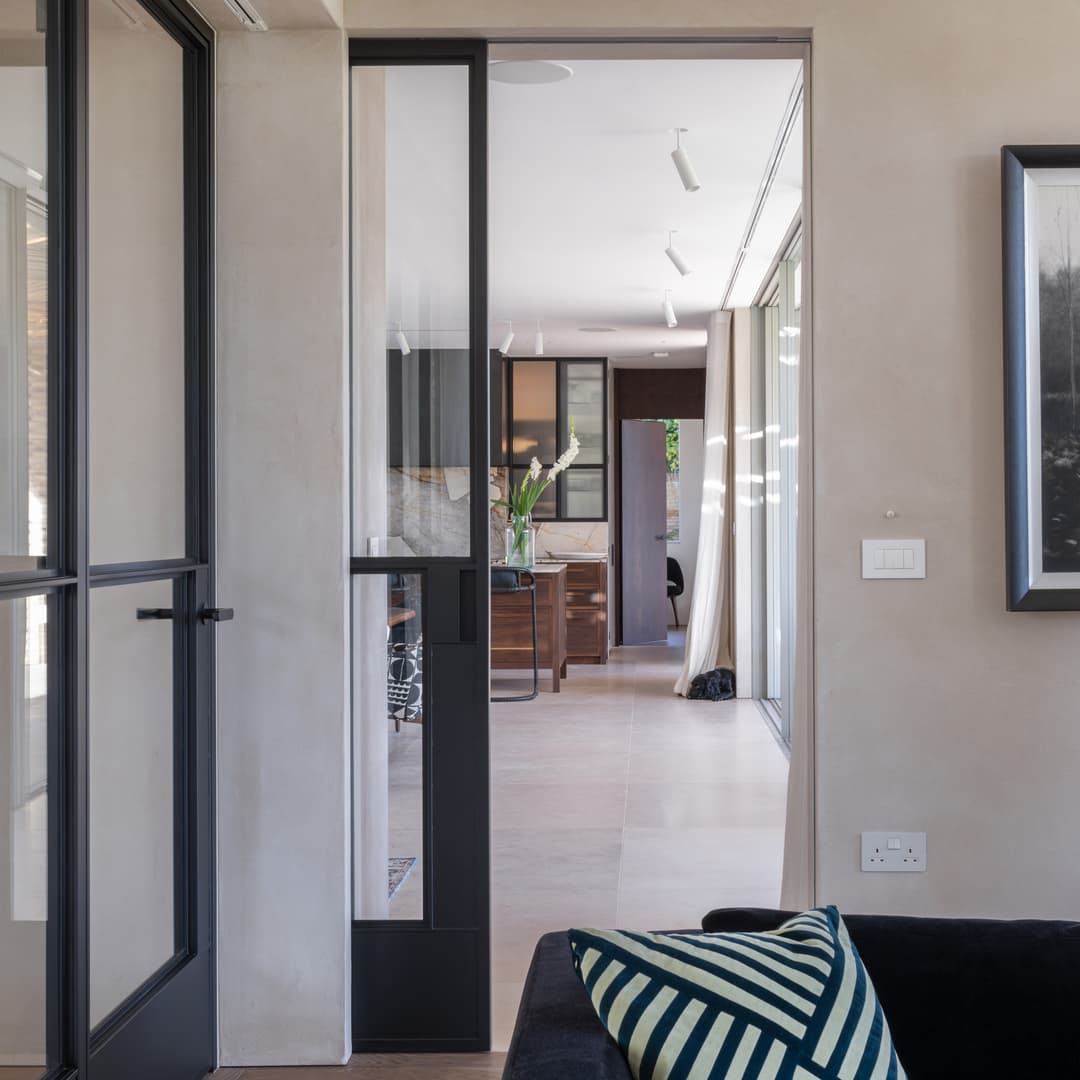 bespoke internal steel glazed door with pocket sliding system